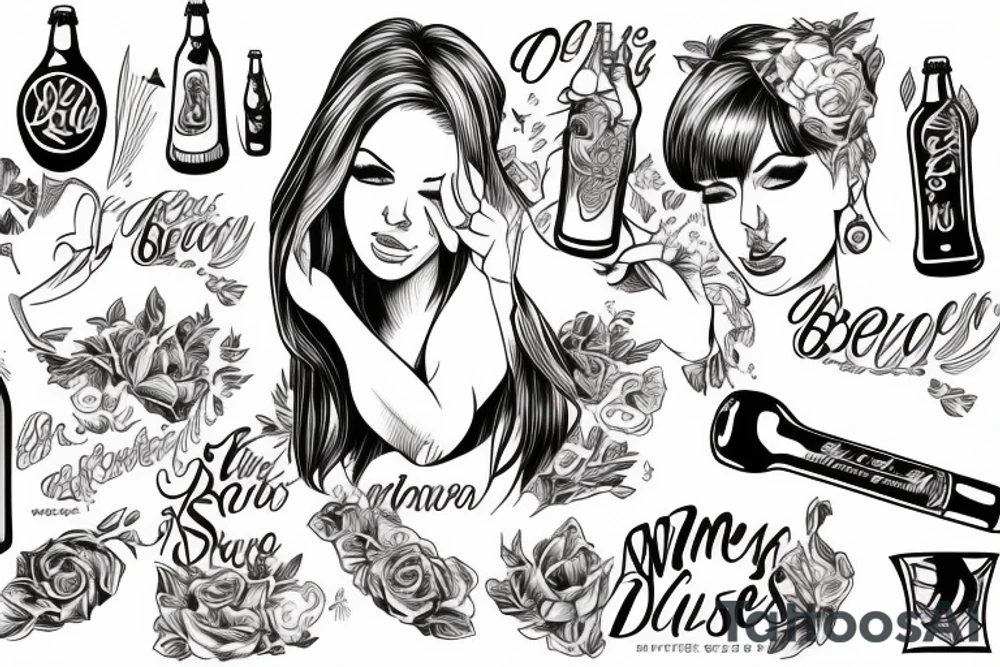 Woman opening beer bottle with asscheeks tattoo idea