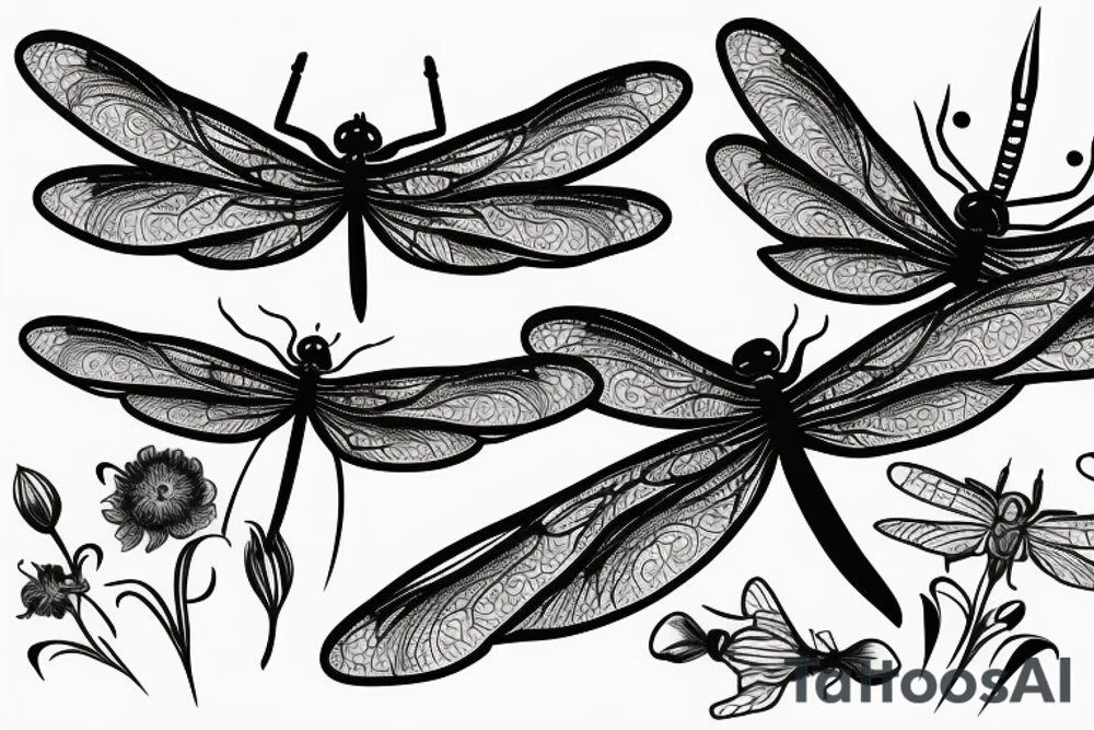 dragonfly landing on flower tattoo idea