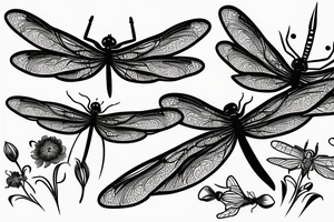 dragonfly landing on flower tattoo idea