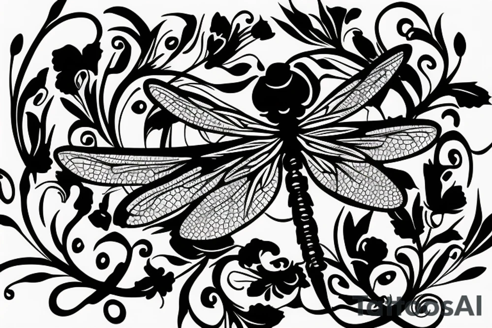 dragonfly landing on flower tattoo idea