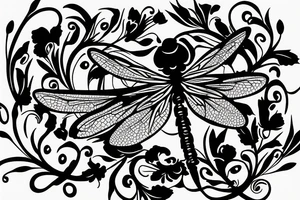 dragonfly landing on flower tattoo idea