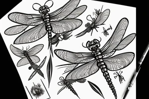 dragonfly landing on flower spine tattoo idea