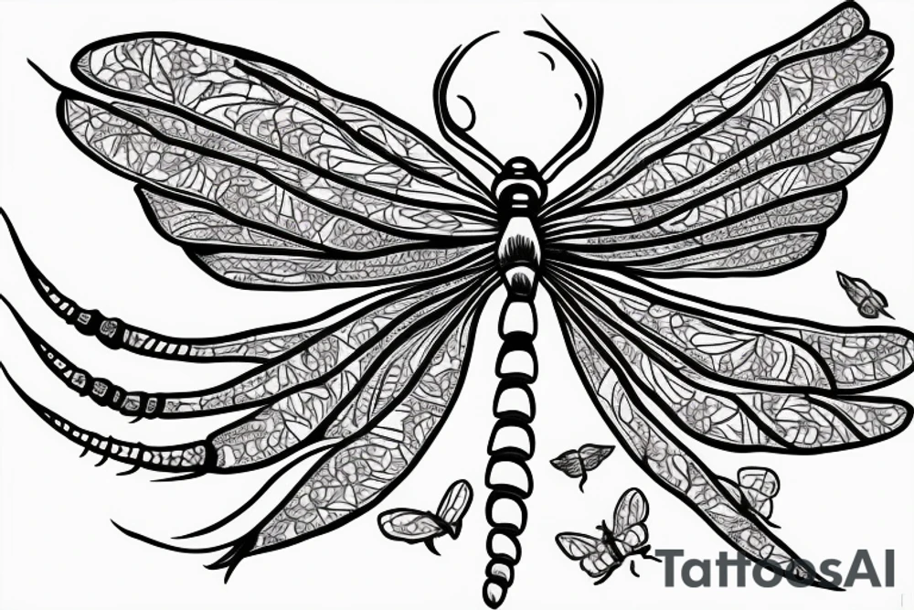 dragonfly landing on flower spine tattoo idea