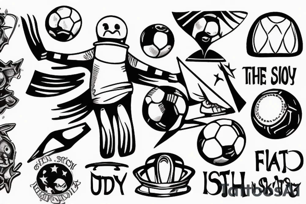 UFO in the sky watching a boy play soccer tattoo idea