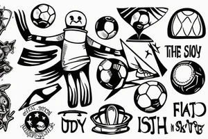 UFO in the sky watching a boy play soccer tattoo idea