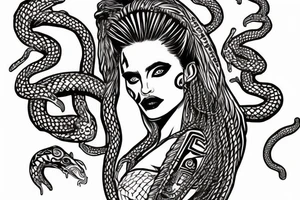 Aztec queen with Medusa snakes on her head and Angelina Jolie’s face tattoo idea