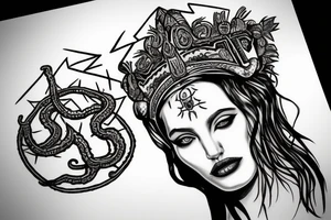 Medusa with Angelina Jolie’s face with an Aztec crown tattoo idea