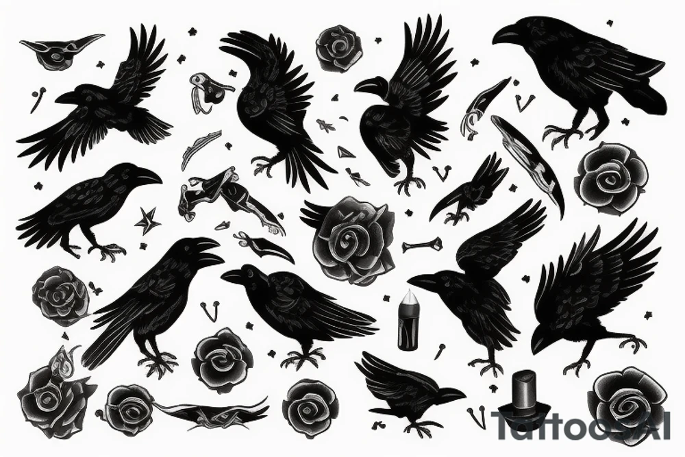 Crow black dead goth traditional tattoo idea