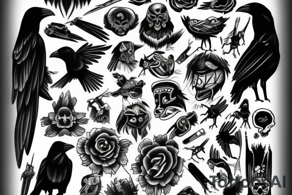 Crow black dead goth traditional tattoo idea
