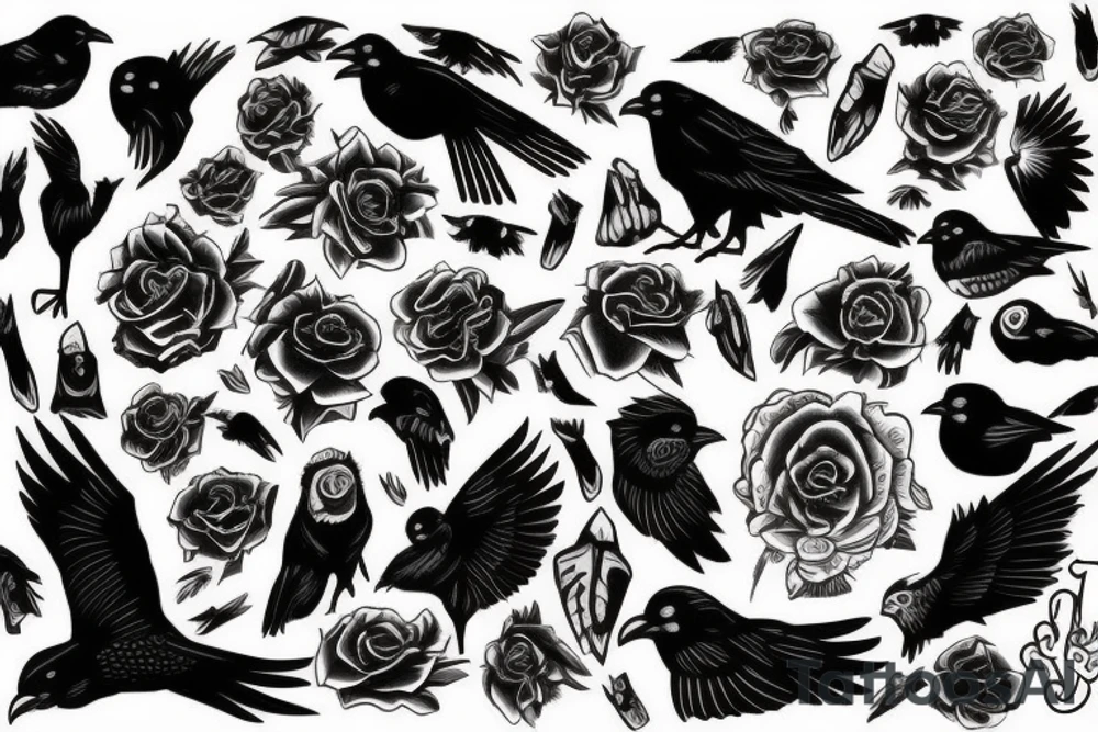 Crow black dead goth American traditional tattoo idea