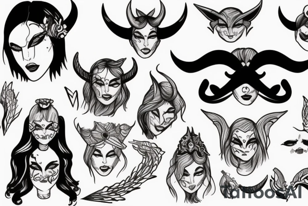 Woman with demon horns and a blindfold tattoo idea