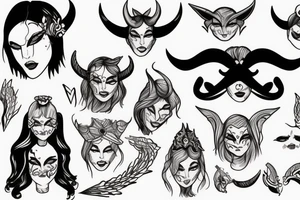 Woman with demon horns and a blindfold tattoo idea