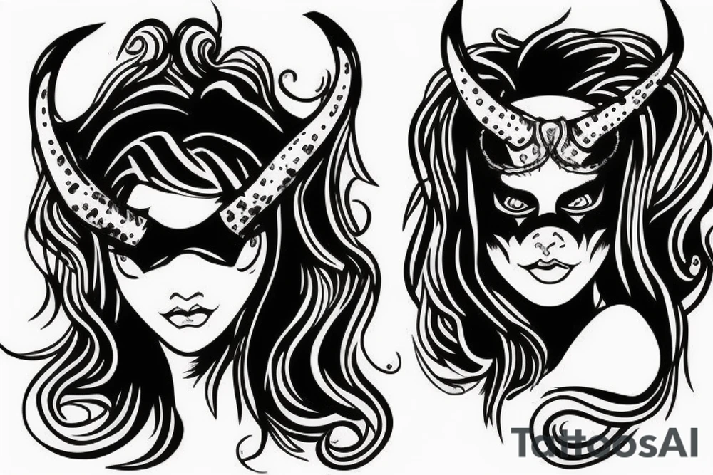 Woman with demon horns and a blindfold tattoo idea