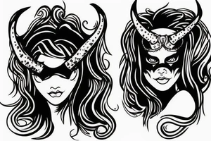Woman with demon horns and a blindfold tattoo idea