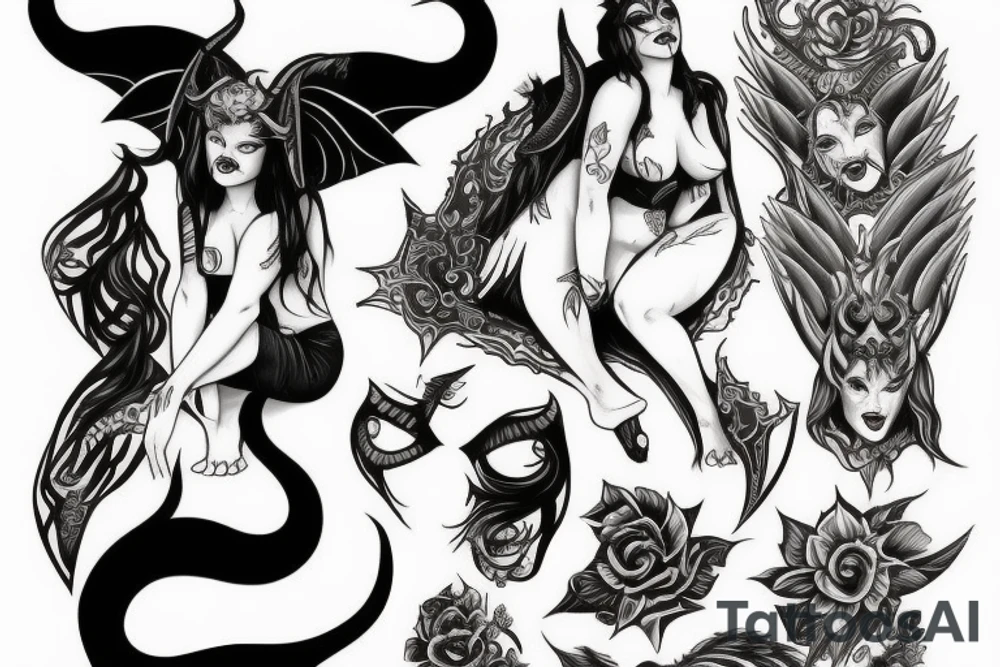 Succubus with demon horns tattoo idea