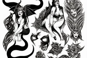 Succubus with demon horns tattoo idea