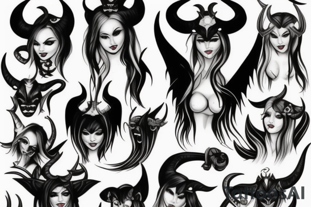 Succubus with demon horns tattoo idea