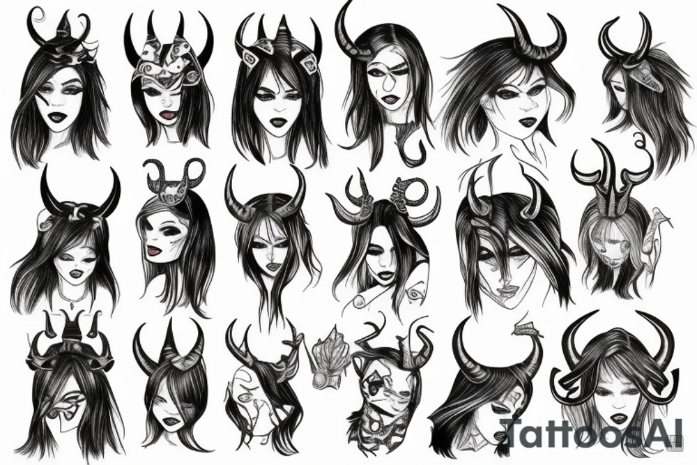 Demon girl with horns tattoo idea