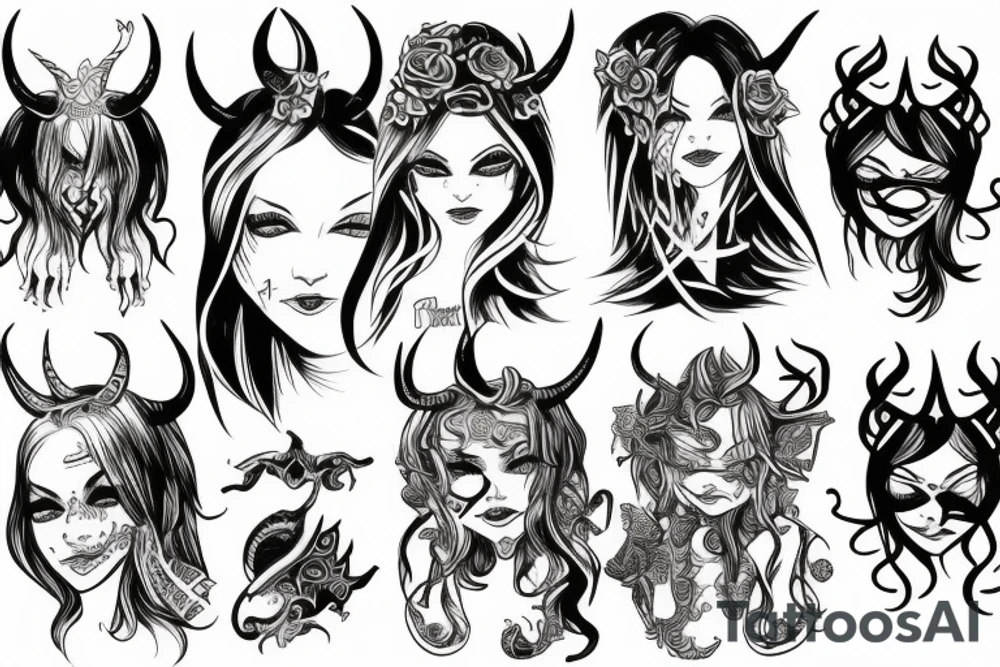 Demon girl with horns tattoo idea