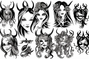 Demon girl with horns tattoo idea