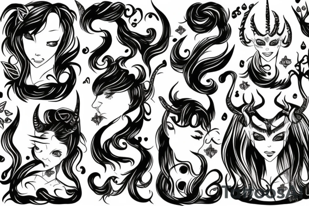 Girl with horns and tail tattoo idea