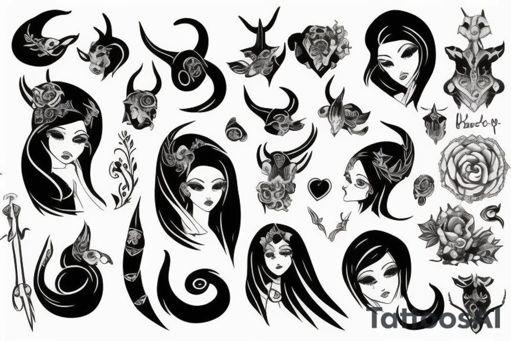 Girl with horns and tail tattoo idea