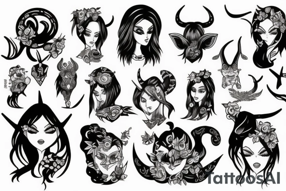 Girl with horns and tail tattoo idea