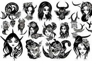 Girl with horns and tail tattoo idea