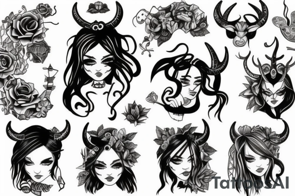 Girl with horns and tail tattoo idea