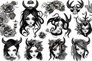 Girl with horns and tail tattoo idea