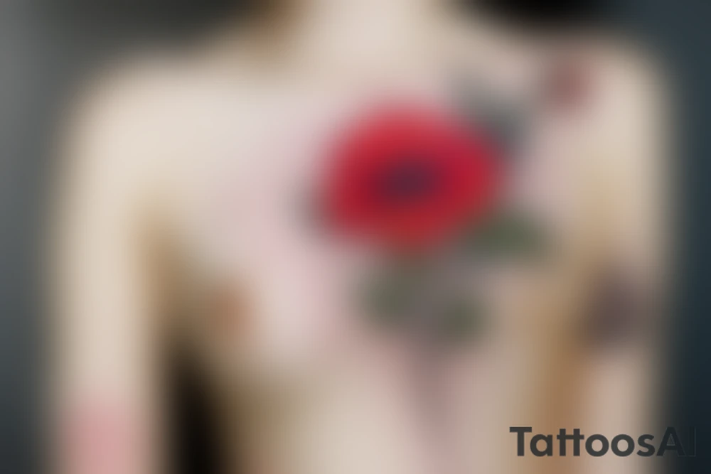 beauty girl with poppy flower trash polka style tattoo idea