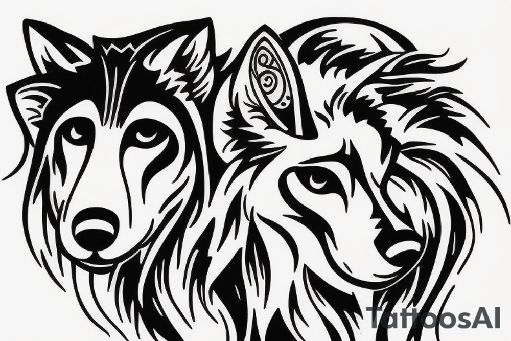 wolf protecting girl tattoo idea