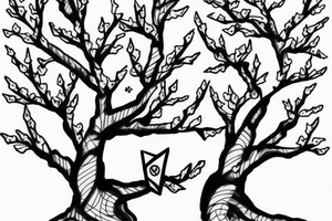 Cherry blossom tree with kunai thrown into the trunk tattoo idea