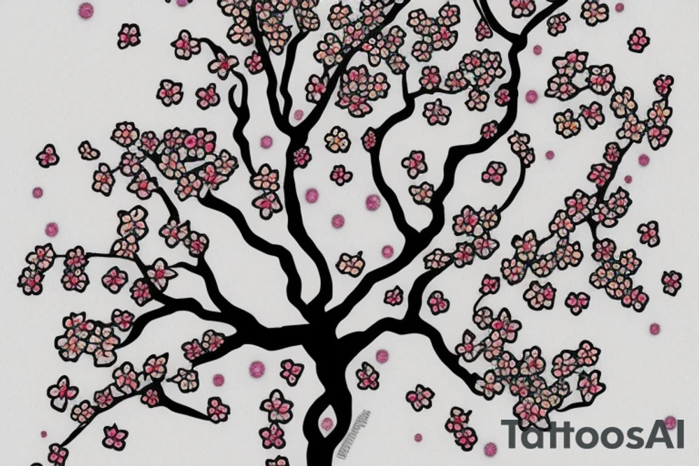 Cherry blossom tree with kunai thrown into the trunk tattoo idea