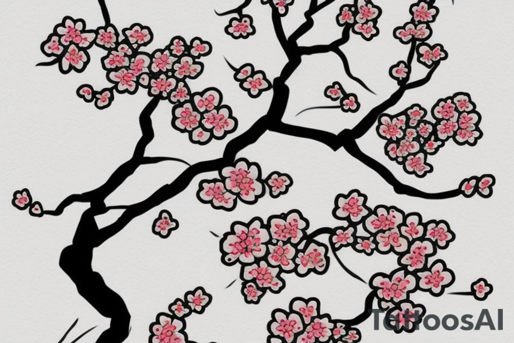 Cherry blossom tree with kunai thrown into the trunk tattoo idea