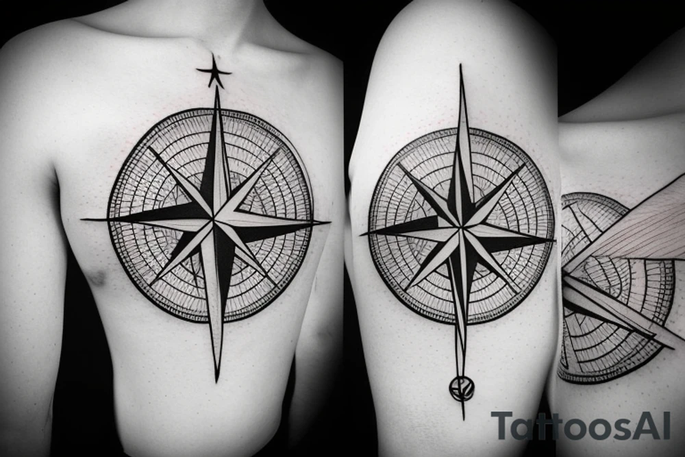 Compass with earth map tattoo idea
