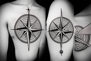 Compass with earth map tattoo idea