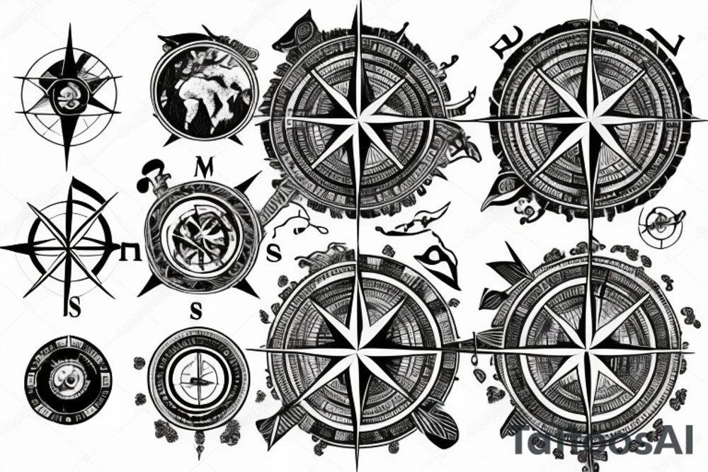 Compass with earth map tattoo idea