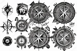 Compass with earth map tattoo idea