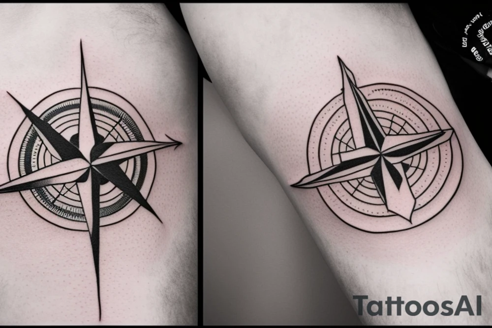 Compass, airplane, visa stamp, luggage in the forearm tattoo idea