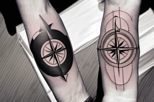 Compass, airplane, visa stamp, luggage in the forearm tattoo idea