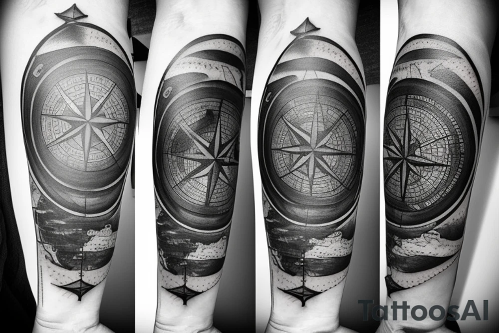 Compass, maps, ship tattoo idea