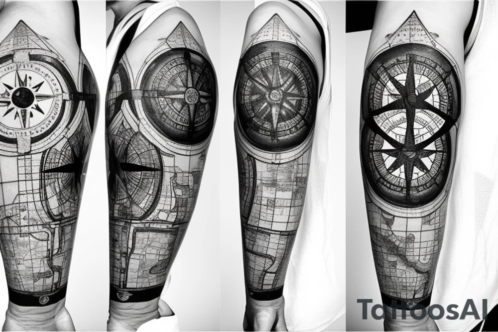 Compass, maps, ship tattoo idea