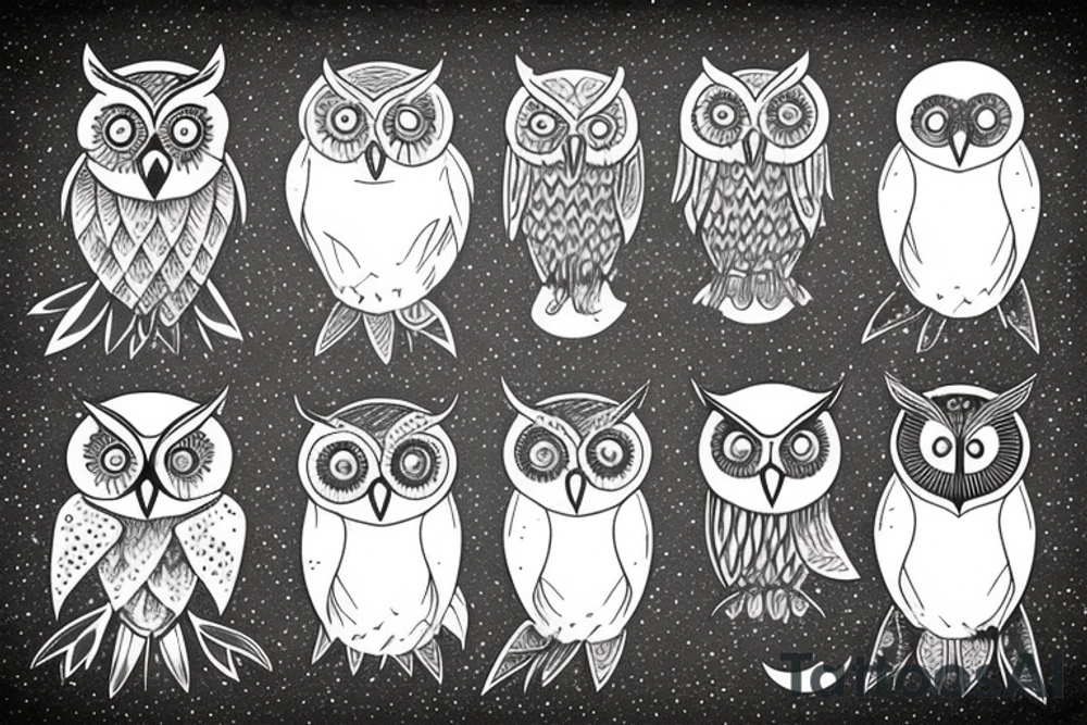 Owl flighing up in front of moon, over wood tattoo idea