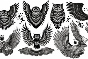 Owl open wings in front of moon tattoo idea
