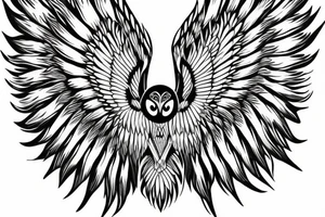 Owl open wings in front of moon tattoo idea