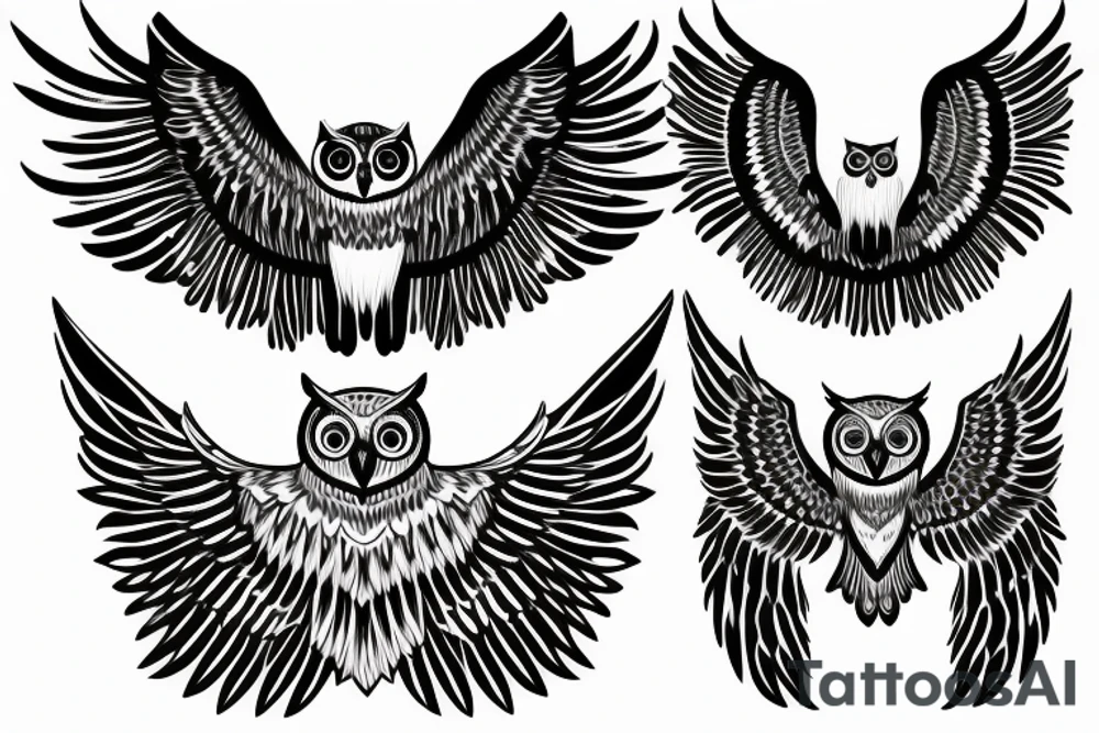 Owl open wings in front of moon tattoo idea