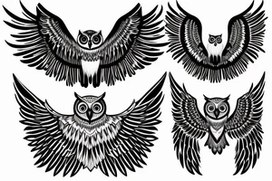 Owl open wings in front of moon tattoo idea