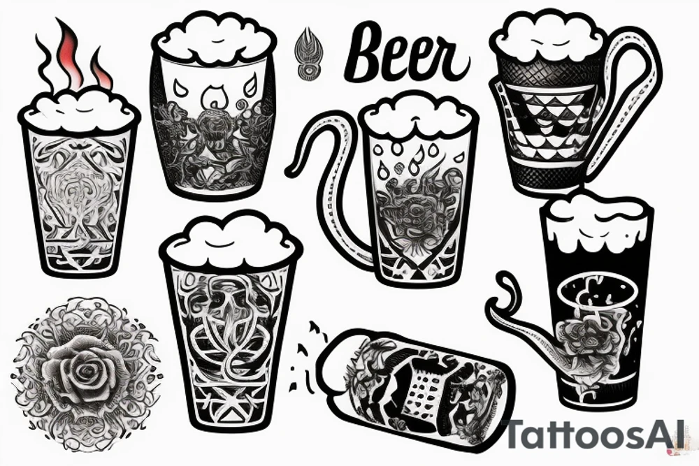 Beer cup on fire tattoo idea