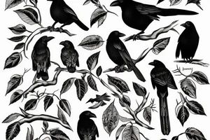 Crow perched on a branch tattoo idea